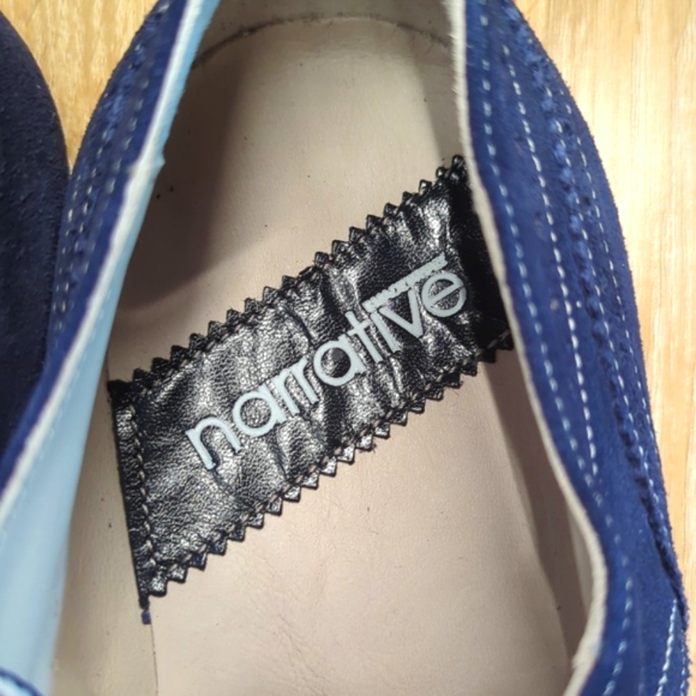 Narrative Blue Suede Shark Tooth Derby Oxford Brogue Wingtip Shoe Italy 44 11 - Picture 3 of 7